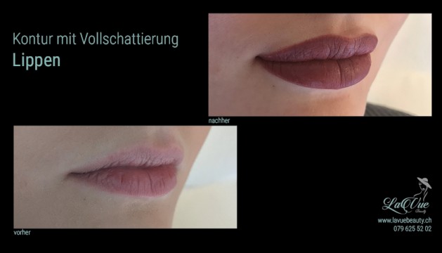 Lippen Kontur mit Schattierung Vorher Nachher Bild MICRONEEDLING PERMANENT MAKE UP MICROBLADING THUN BERN