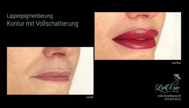 Lippen Kontur mit Schattierung Vorher Nachher Bild Permanent make up MICROBLADING THUN BERN MICRONEEDLING
