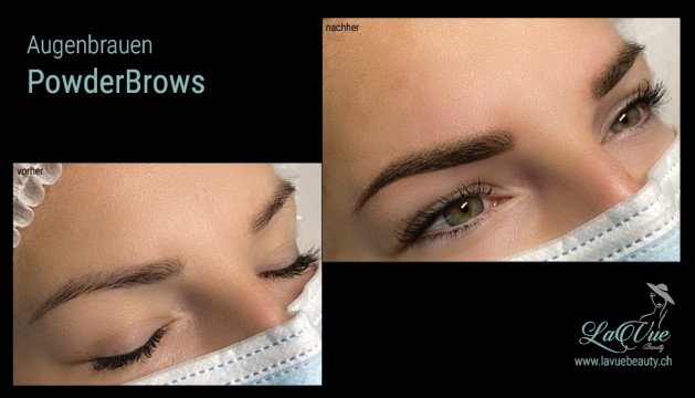 Augenbrauen-PowderBrows Vorher Nachher Bild MICRONEEDLING PERMANENT MAKE UP MICROBLADING THUN BERN