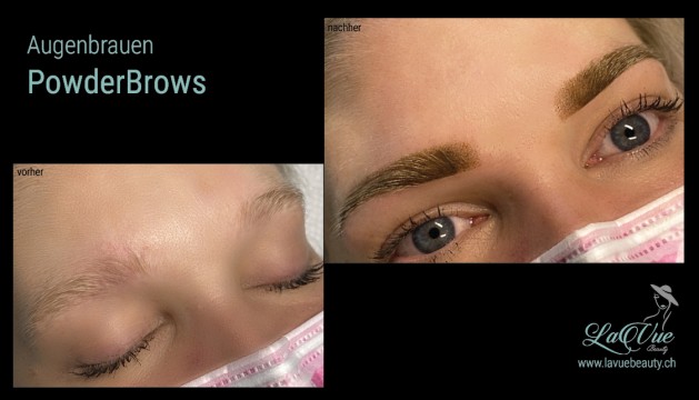 Augenbrauen-PowderBrows Vorher Nachher Bild MICRONEEDLING PERMANENT MAKE UP MICROBLADING THUN BERN